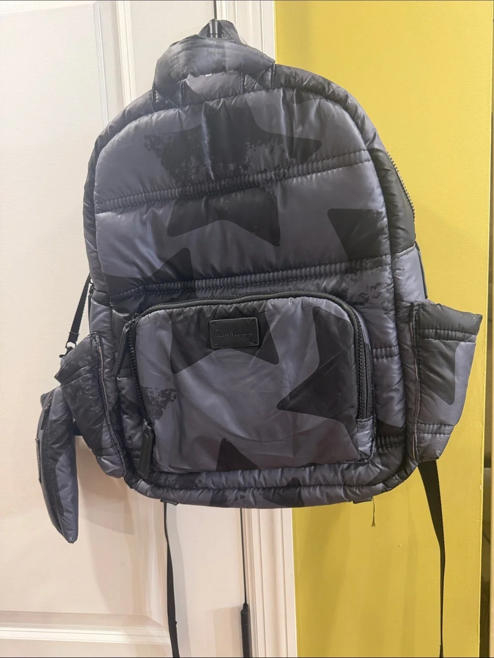 Star-Print Puffer Backpack in Dark Gray